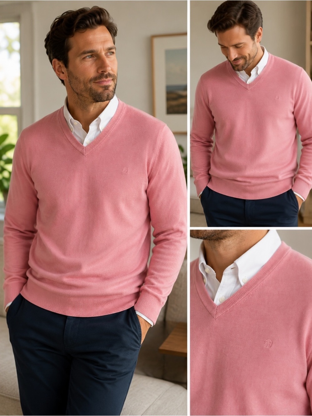 Benetti Gale V-Neck Sweater Men’s 2XL Pink 100% Cotton NWT Smart Casual